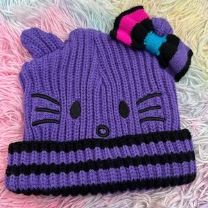 Hello Kitty by Sanrio Knit Purple Grunge Bow Cat Ears Winter Beanie OS
